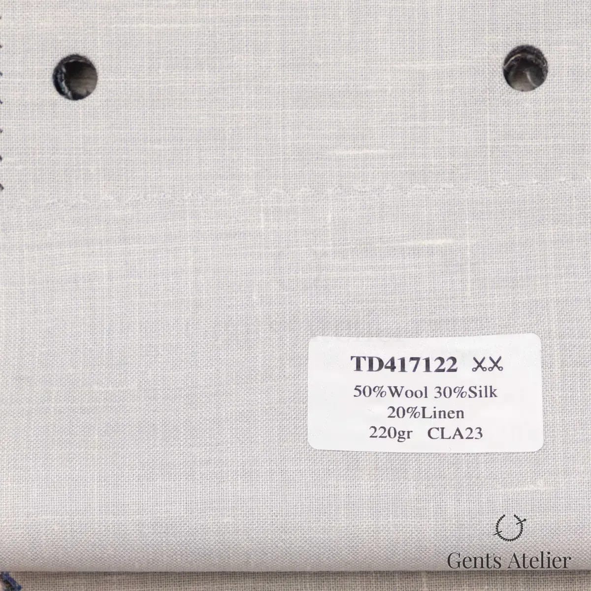 Образец ткани Dormeuil TD417122 с этикеткой, белый