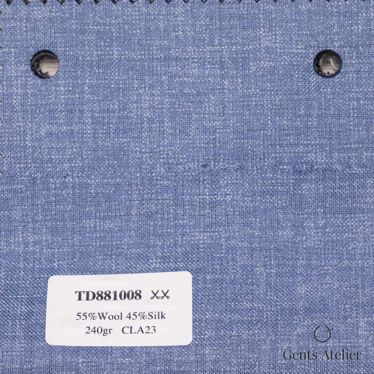 Образец ткани Dormeuil TD881008 с этикеткой, голубой