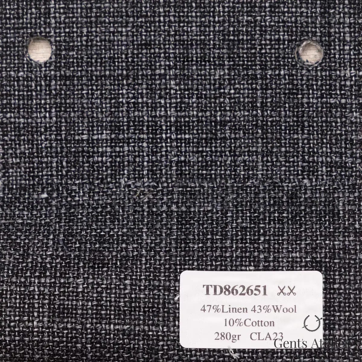 Образец ткани Dormeuil TD862651 с этикеткой, тёмно-серый