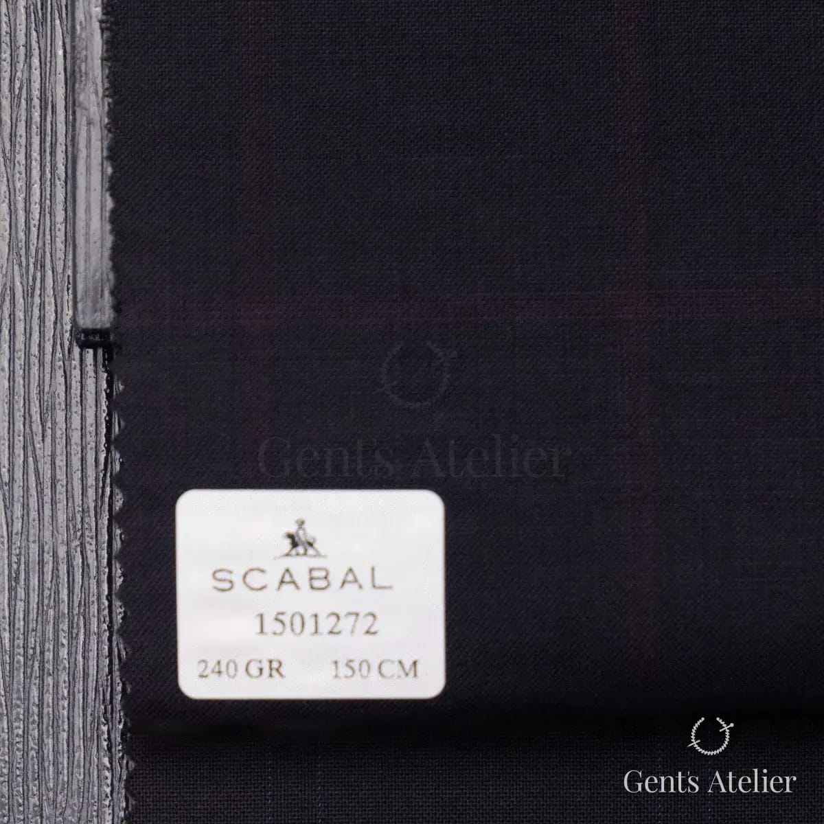 Образец ткани Scabal 1501272 с этикеткой, тёмно-синий