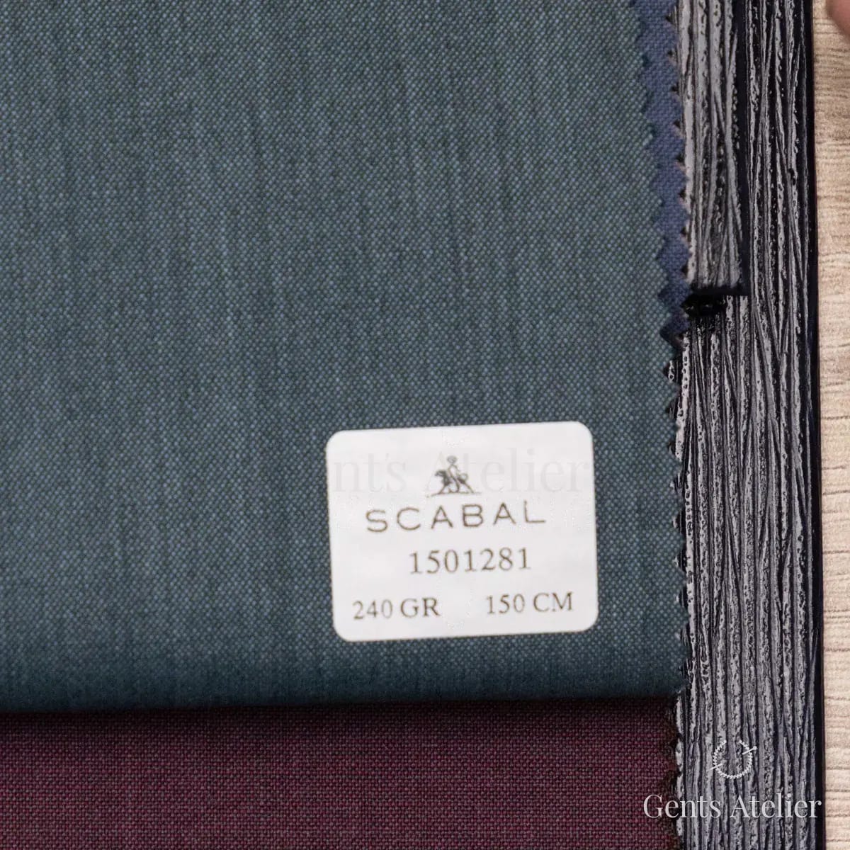Образец ткани Scabal 1501281 с этикеткой, синий