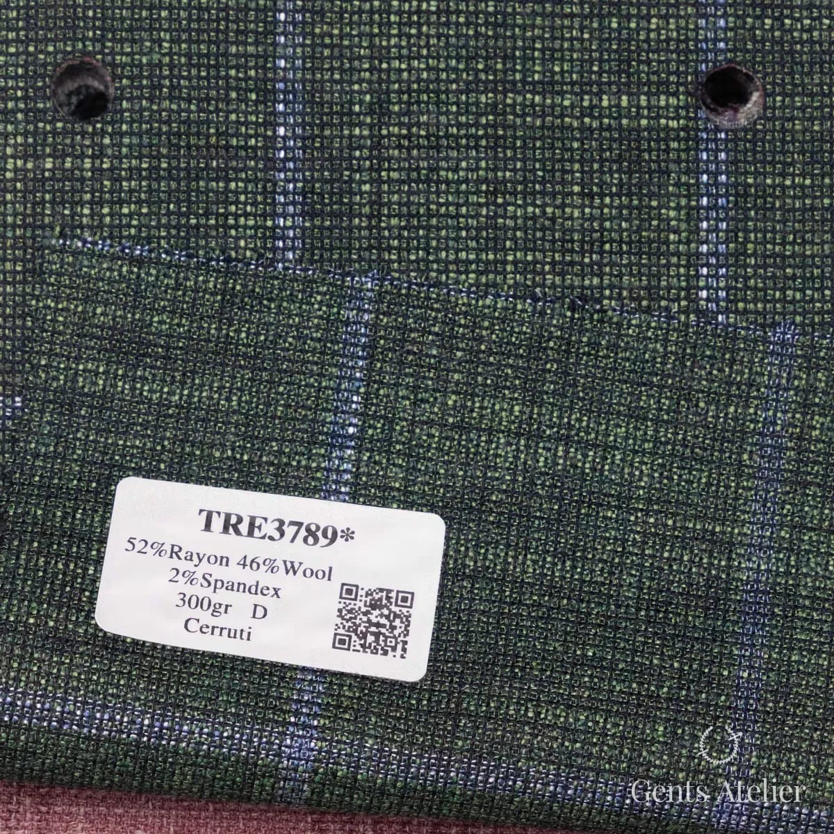 Образец ткани Cerruti TRE3789 с этикеткой, зелёный
