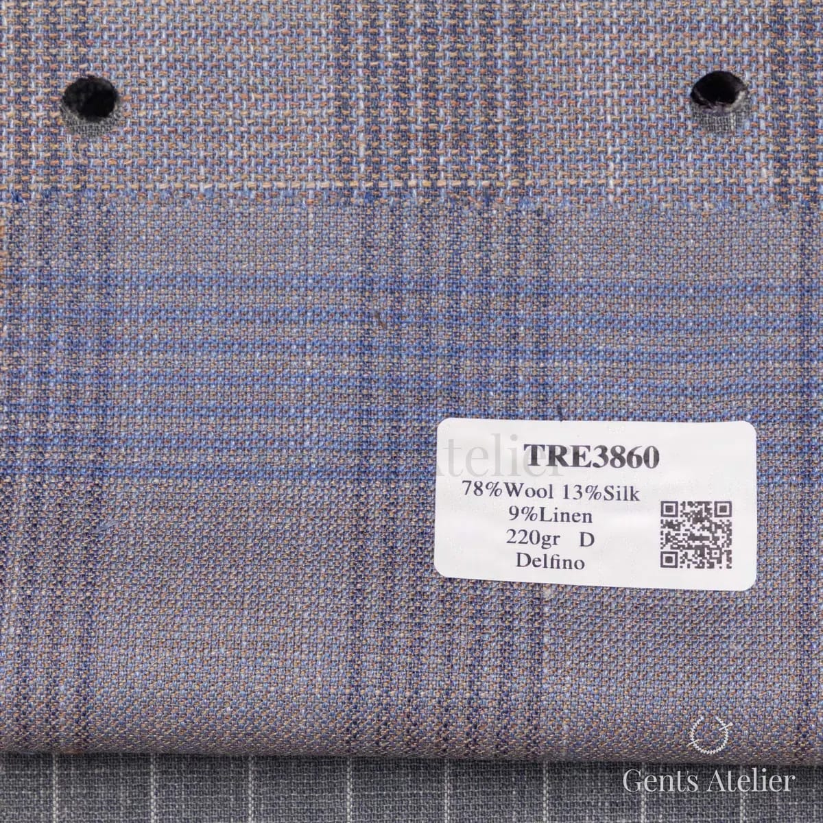 Образец ткани Delfino TRE3860 с этикеткой, синий