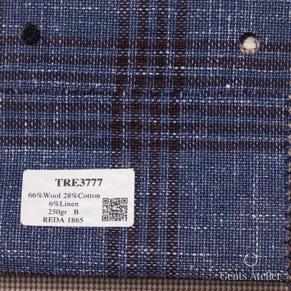 Образец ткани Reda TRE3777 с этикеткой, тёмно-синий
