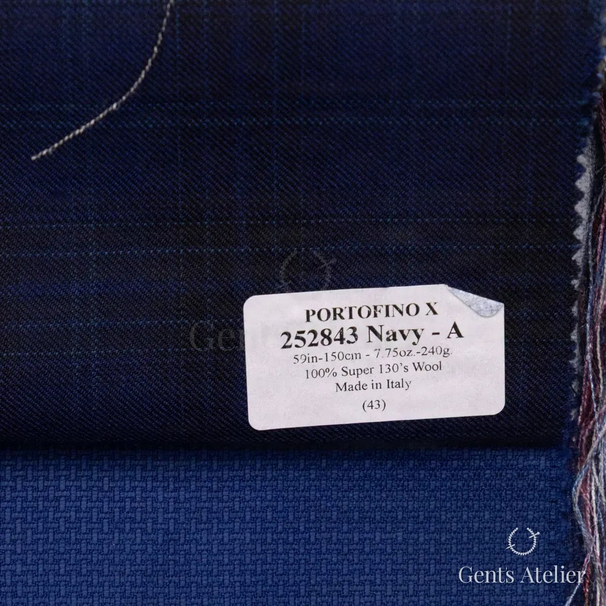 Образец ткани Huddersfield 252843-Navy-A с этикеткой, тёмно-синий