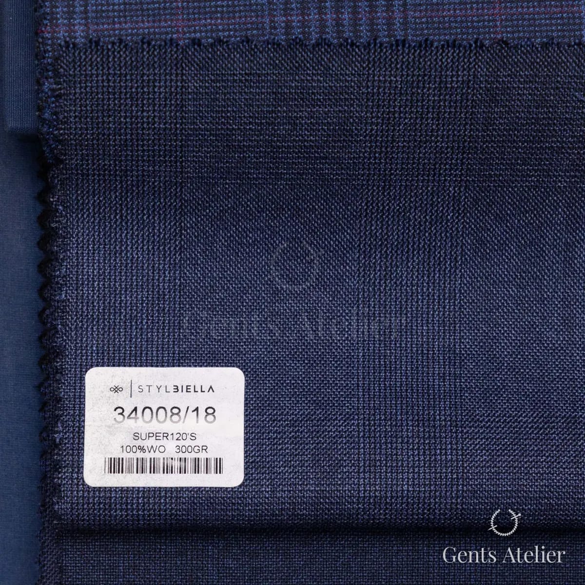 Образец ткани Stylbiella 34008/18 с этикеткой, тёмно-синий
