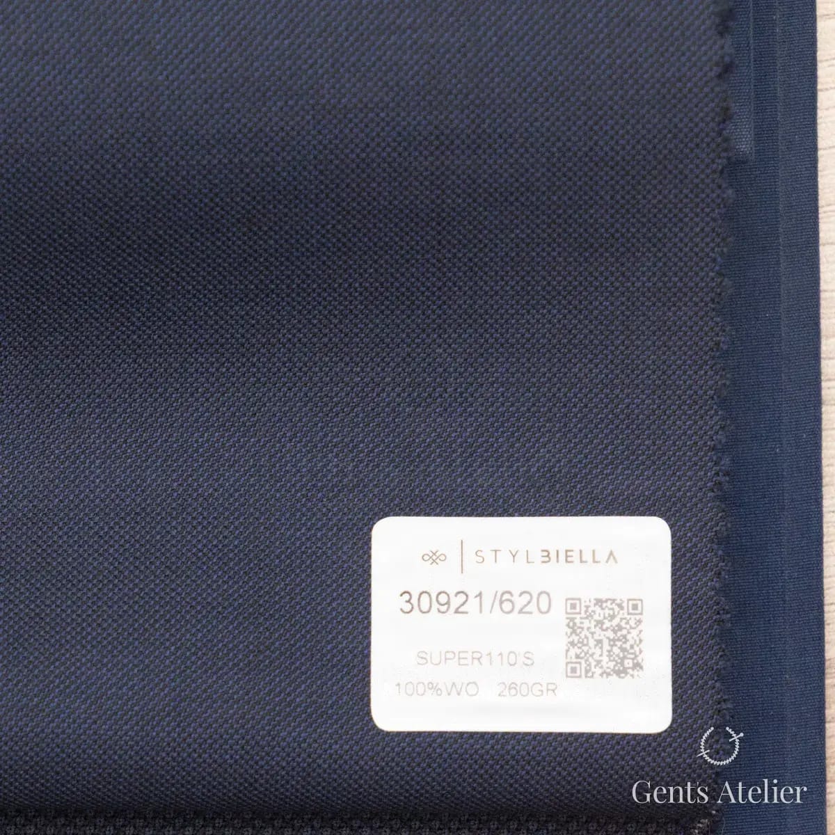 Образец ткани Stylbiella 30921/620 с этикеткой, синий