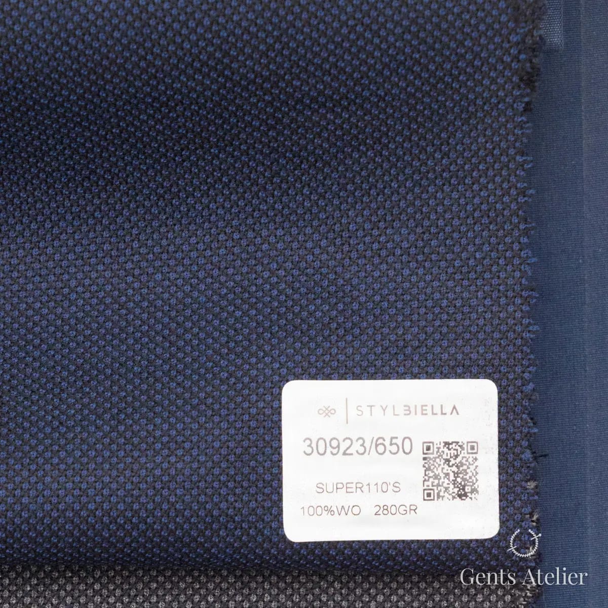 Образец ткани Stylbiella 30923/650 с этикеткой, синий