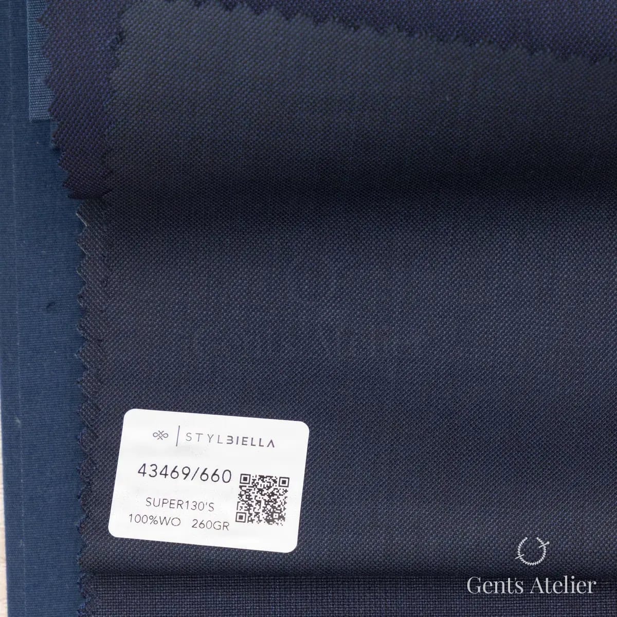 Образец ткани Stylbiella 43469/660 с этикеткой, синий