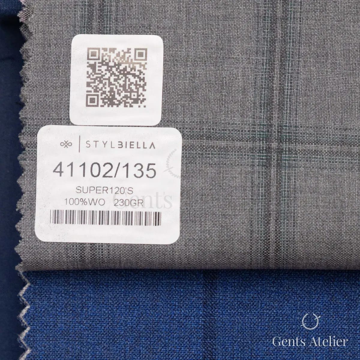 Образец ткани Stylbiella 41102/135 с этикеткой, серый
