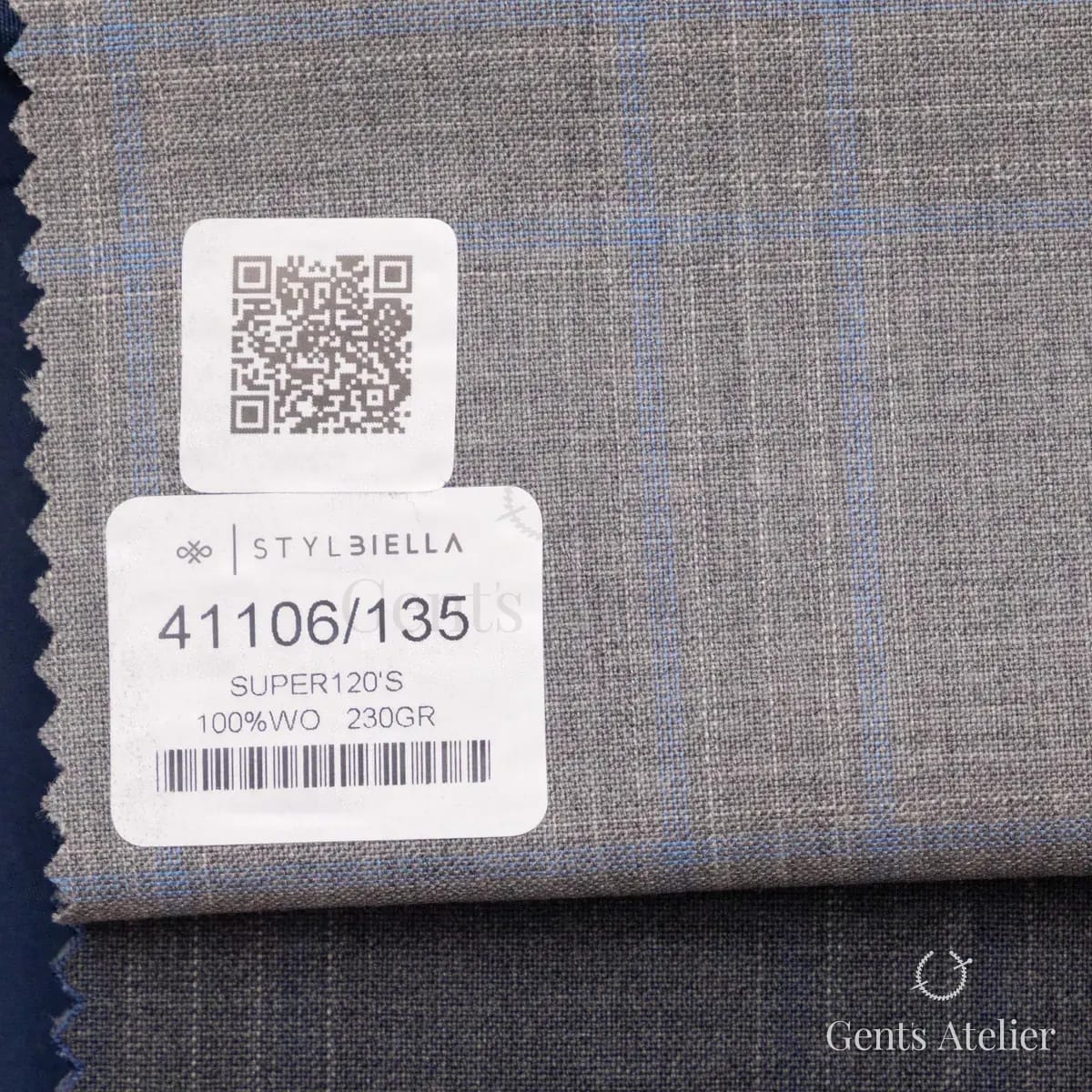 Образец ткани Stylbiella 41106/135 с этикеткой, серый