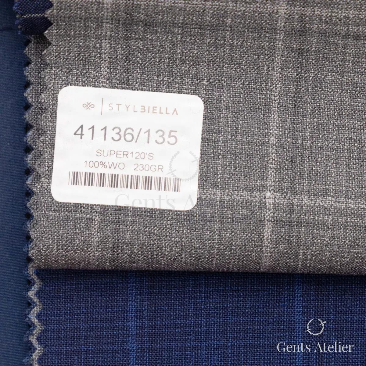 Образец ткани Stylbiella 41136/135 с этикеткой, серый