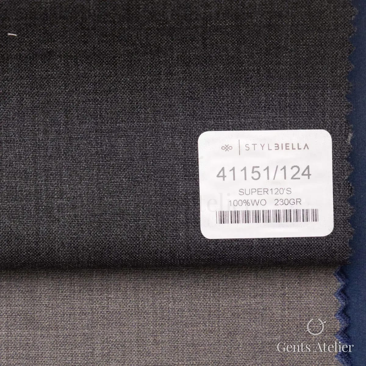 Образец ткани Stylbiella 41151/124 с этикеткой, графитовый