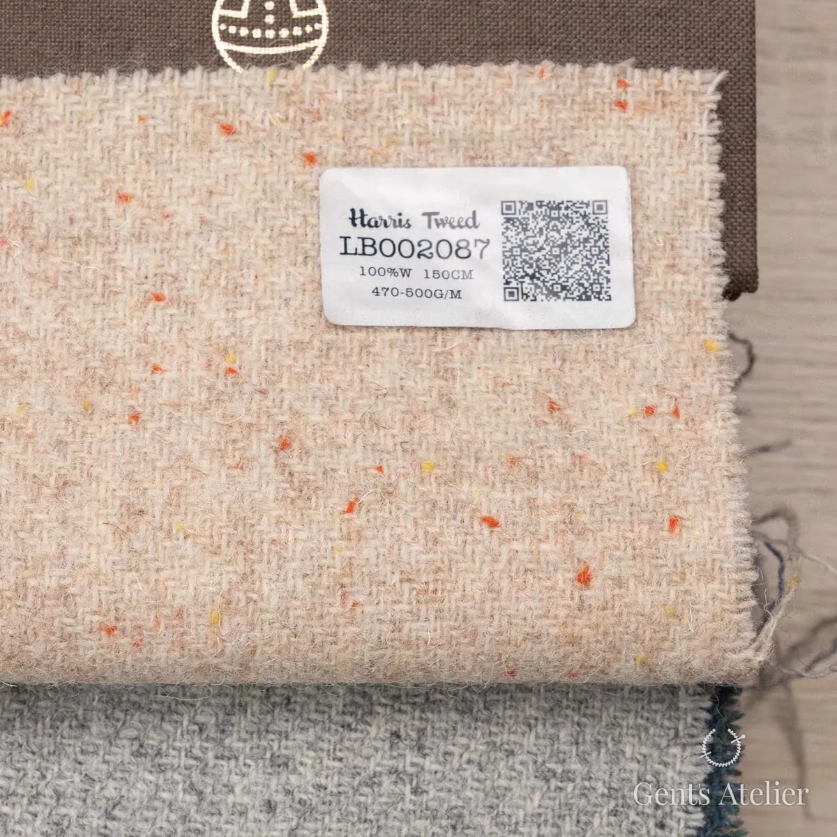 Образец ткани Harris Tweed LB002087 с этикеткой, бежевый