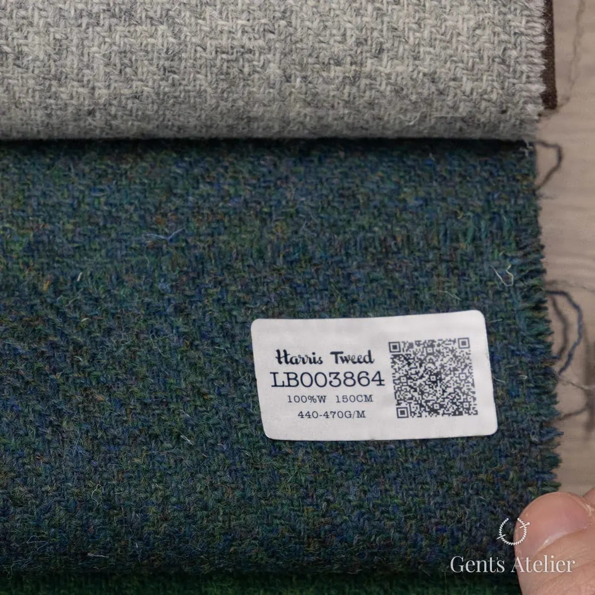 Образец ткани Harris Tweed LB003864 с этикеткой, тёмно-зелёный