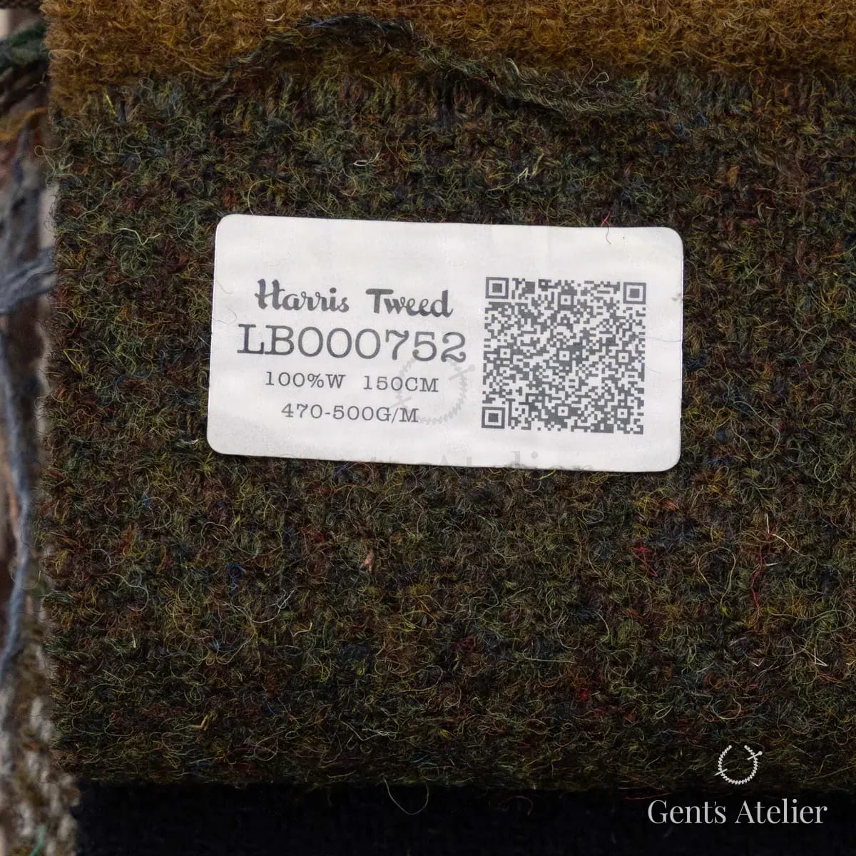 Образец ткани Harris Tweed LB000752 с этикеткой, тёмно-зелёный