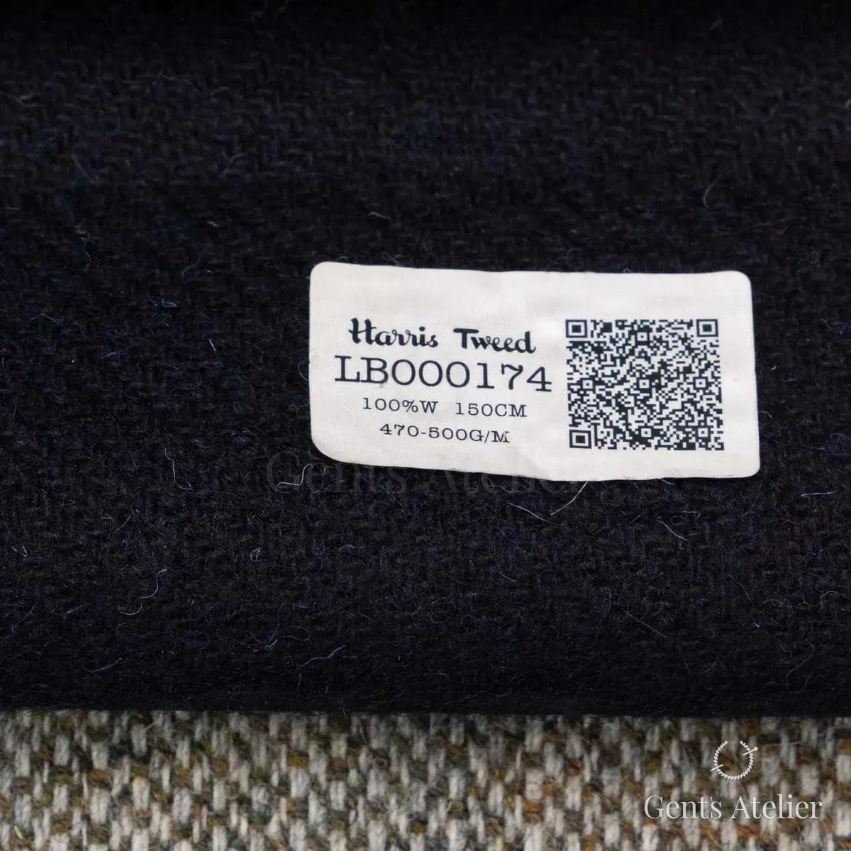Образец ткани Harris Tweed LB000174 с этикеткой, тёмно-синий
