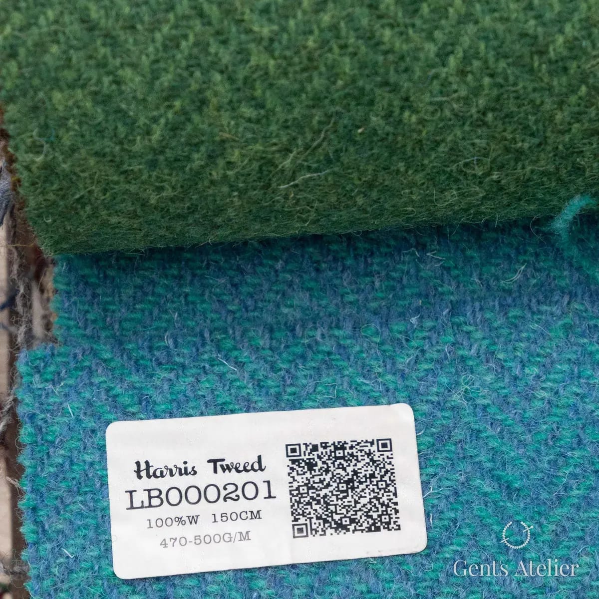 Образец ткани Harris Tweed LB000201 с этикеткой, бирюзовый