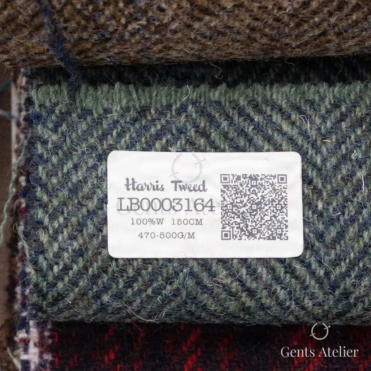 Образец ткани Harris Tweed LB0003164 с этикеткой, зелёный
