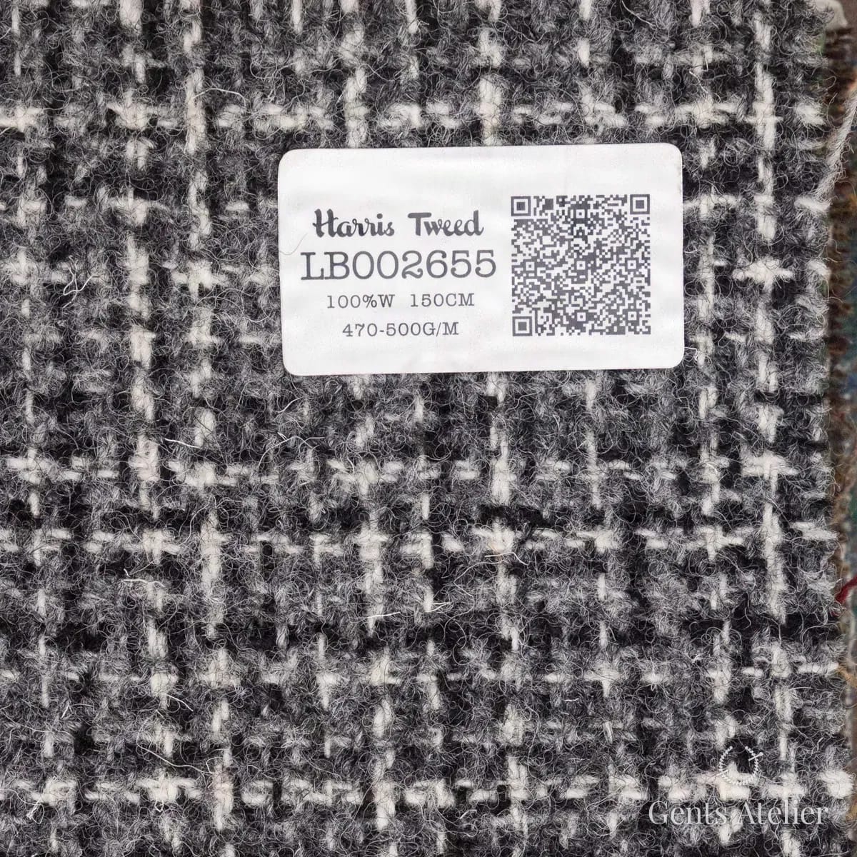 Образец ткани Harris Tweed LB002655 с этикеткой, чёрный