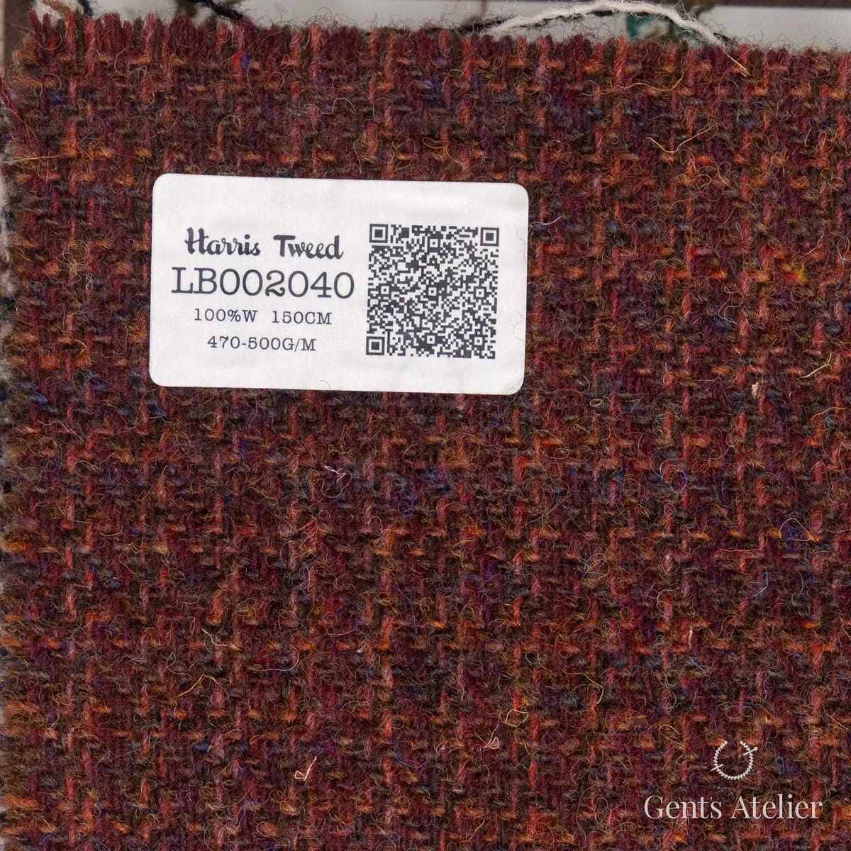 Образец ткани Harris Tweed LB002040 с этикеткой, бордовый