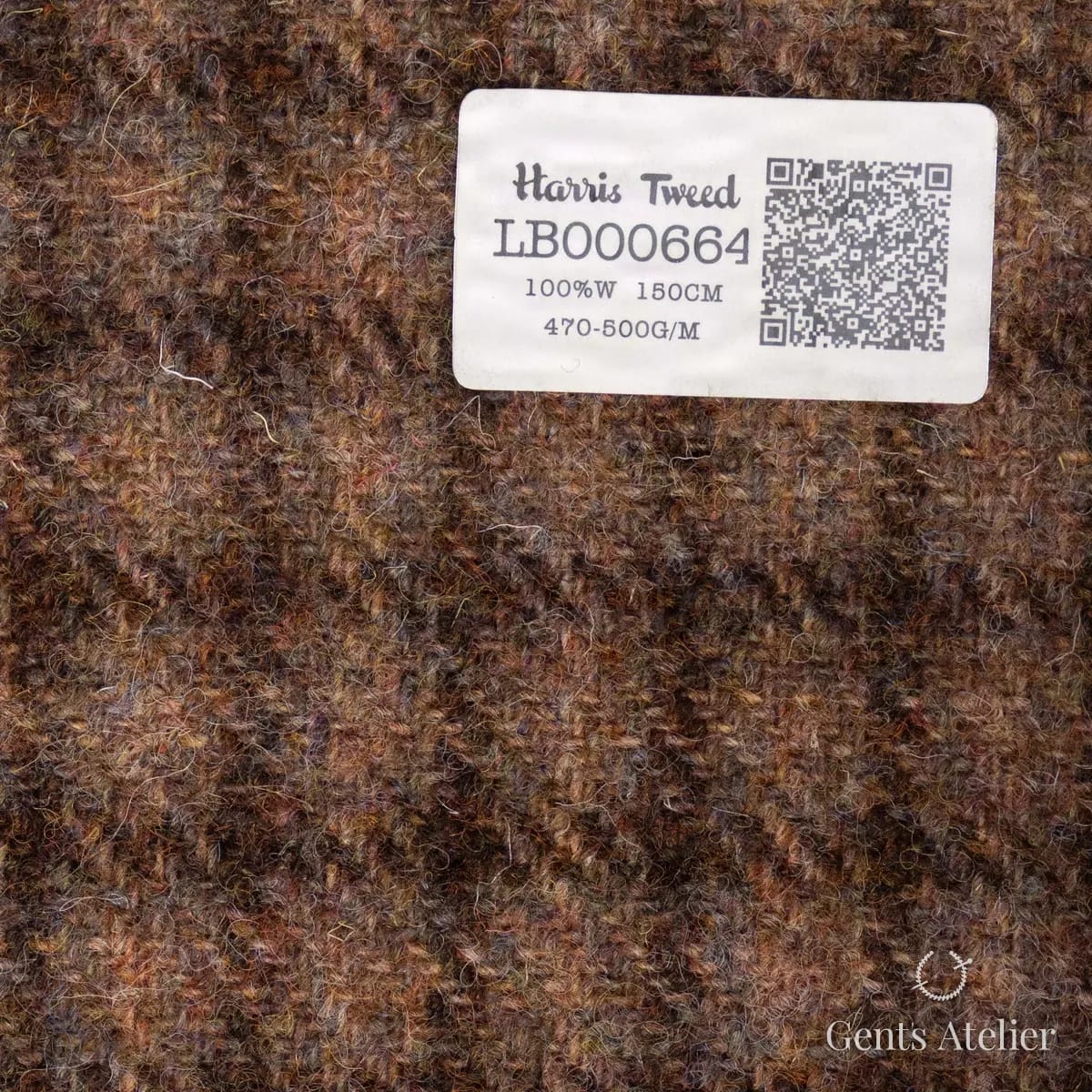 Образец ткани Harris Tweed LB000664 с этикеткой, коричневый