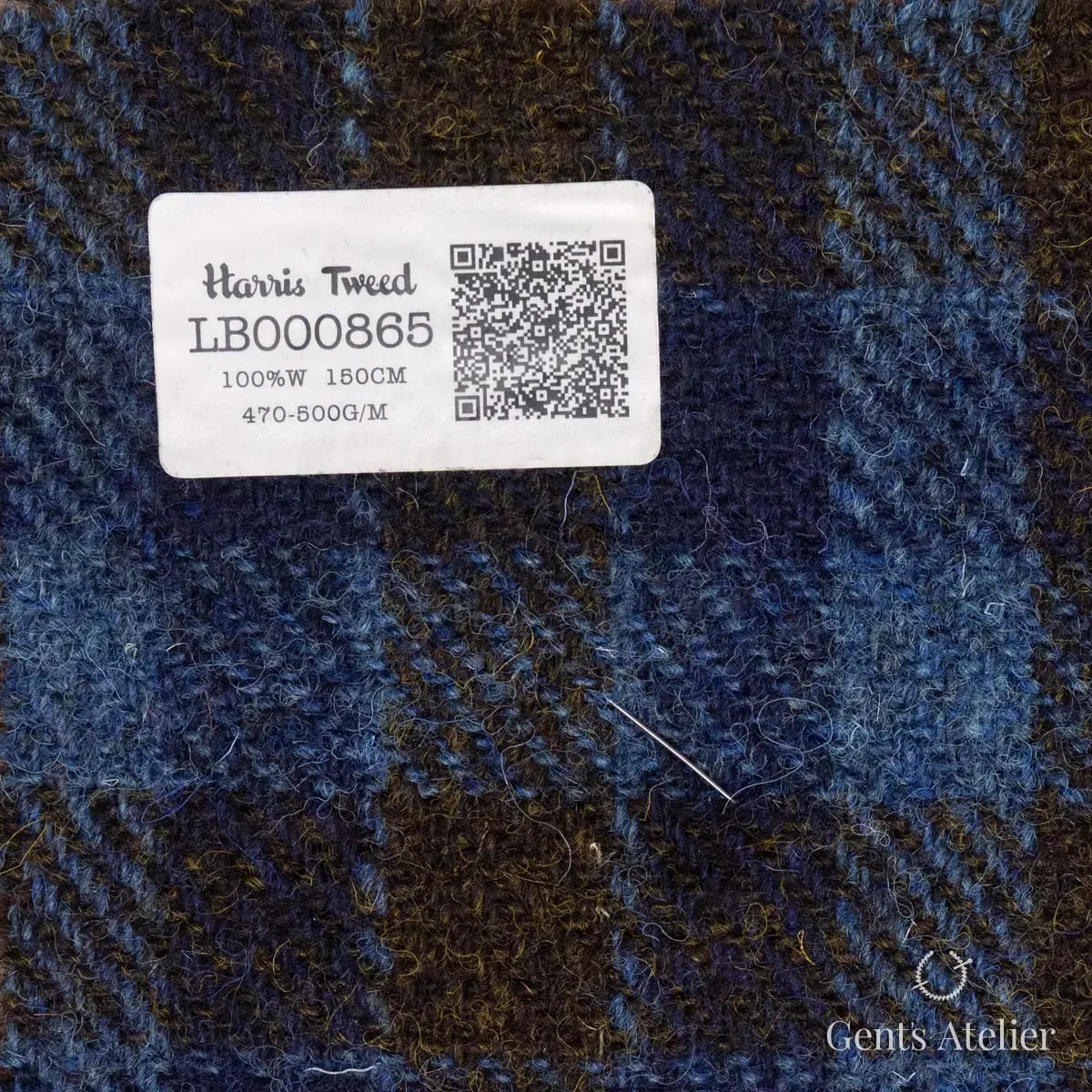 Образец ткани Harris Tweed LB000865 с этикеткой, синий