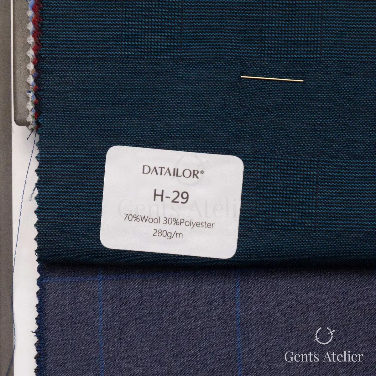 Образец ткани Tailor H-29 с этикеткой, тёмно-синий