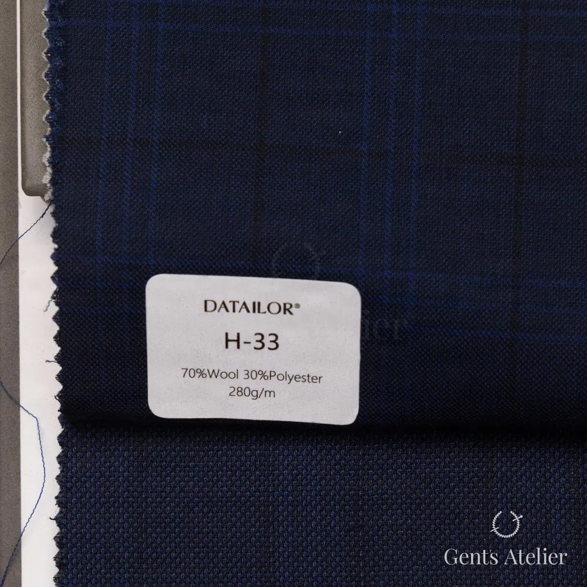 Образец ткани Tailor H-33 с этикеткой, тёмно-синий