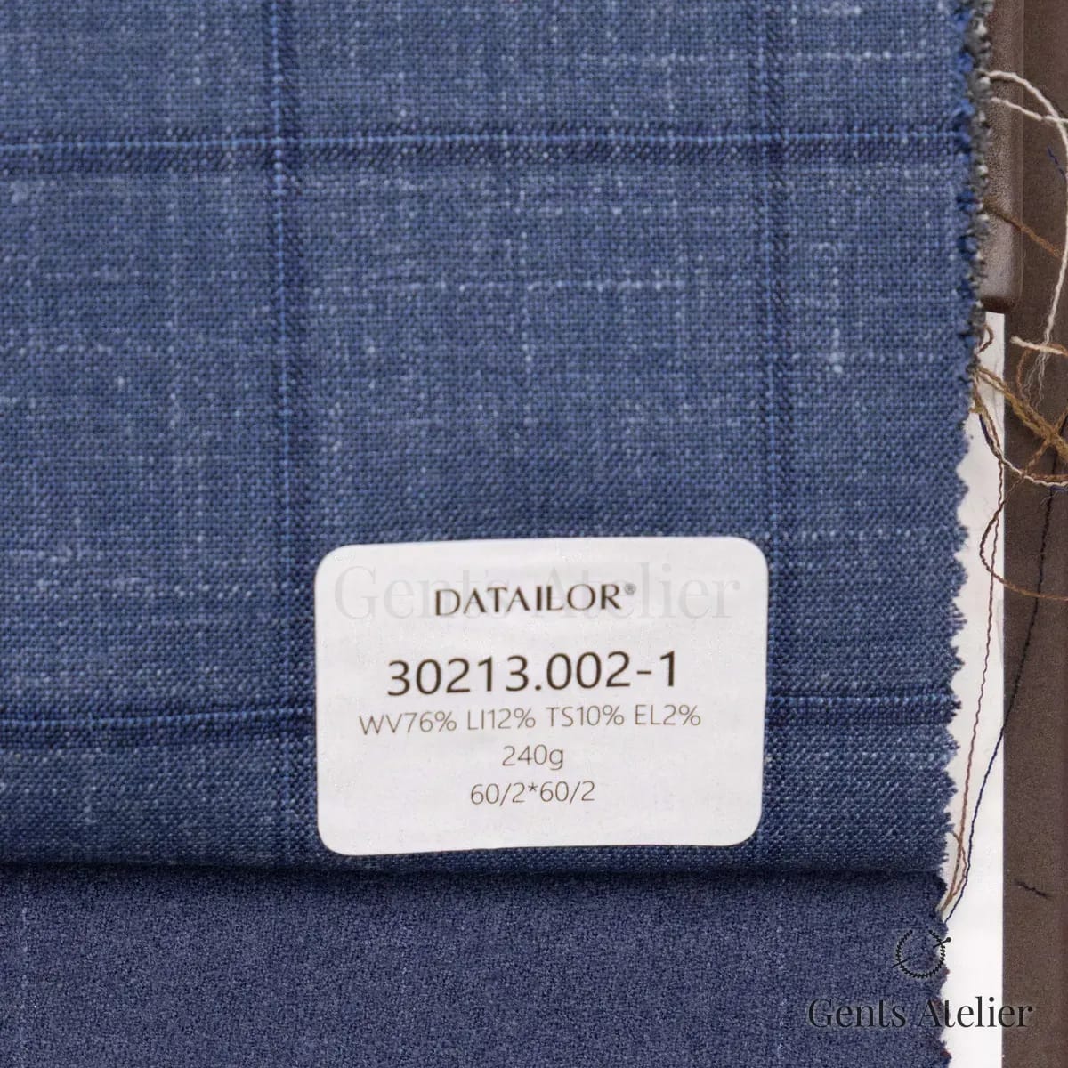 Образец ткани Tailor 30213.002-1 с этикеткой, синий