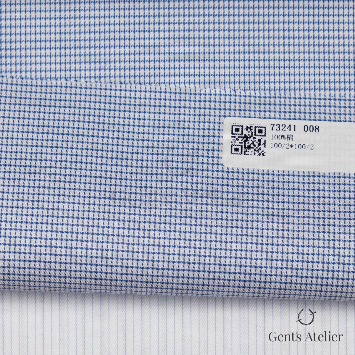 Образец ткани James Fabric 73241 008 с этикеткой, белый в голубую мелкую клетку