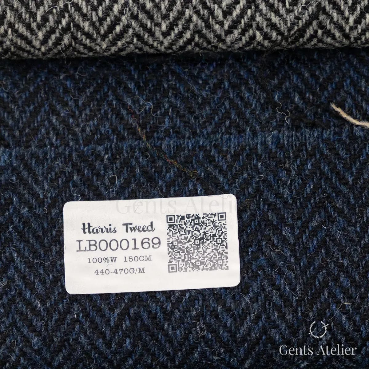 Образец ткани Harris Tweed LB000169 с этикеткой, тёмно-синий