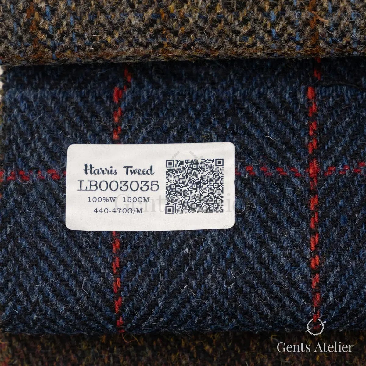 Образец ткани Harris Tweed LB003035 с этикеткой, тёмно-синий