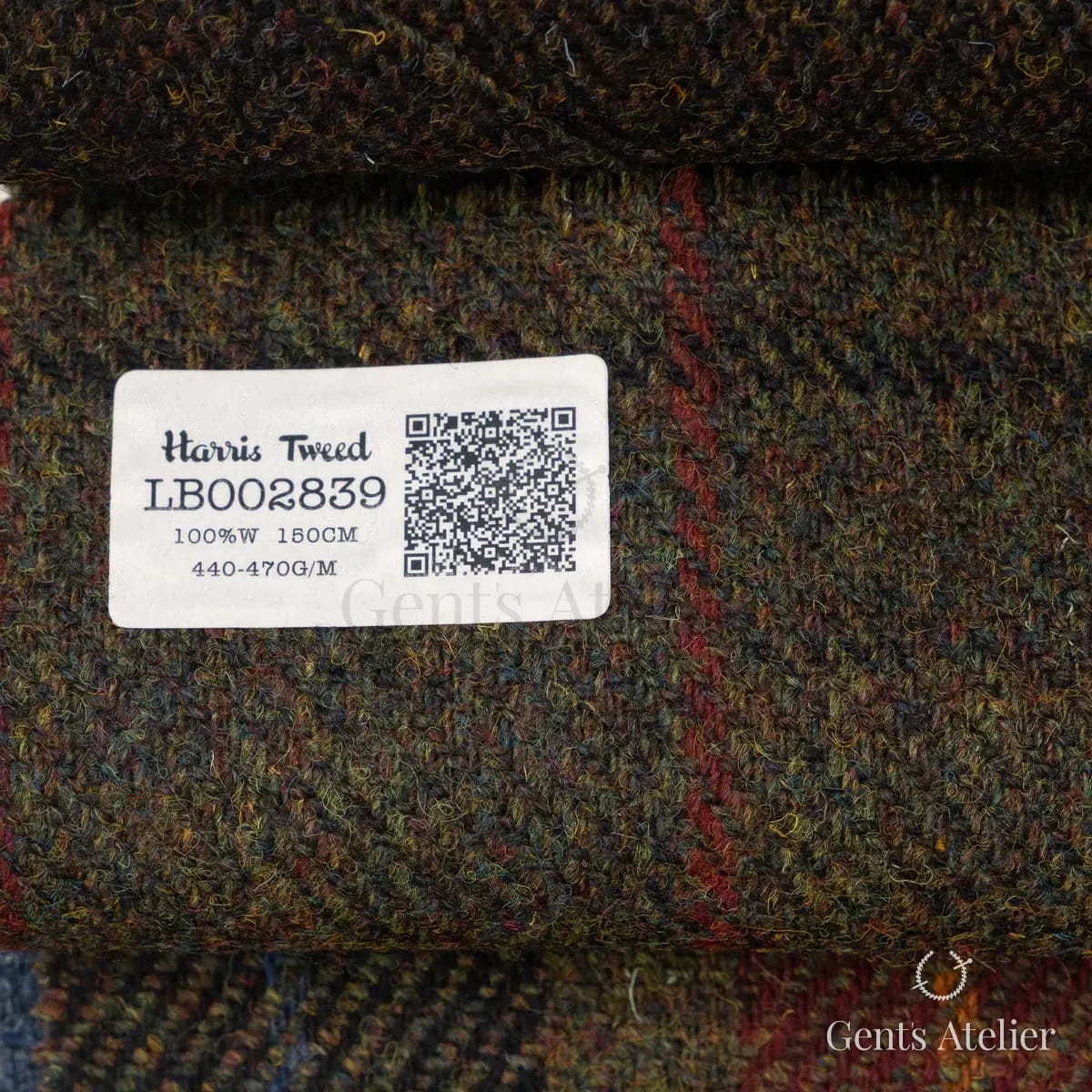 Образец ткани Harris Tweed LB002839 с этикеткой, оливковый