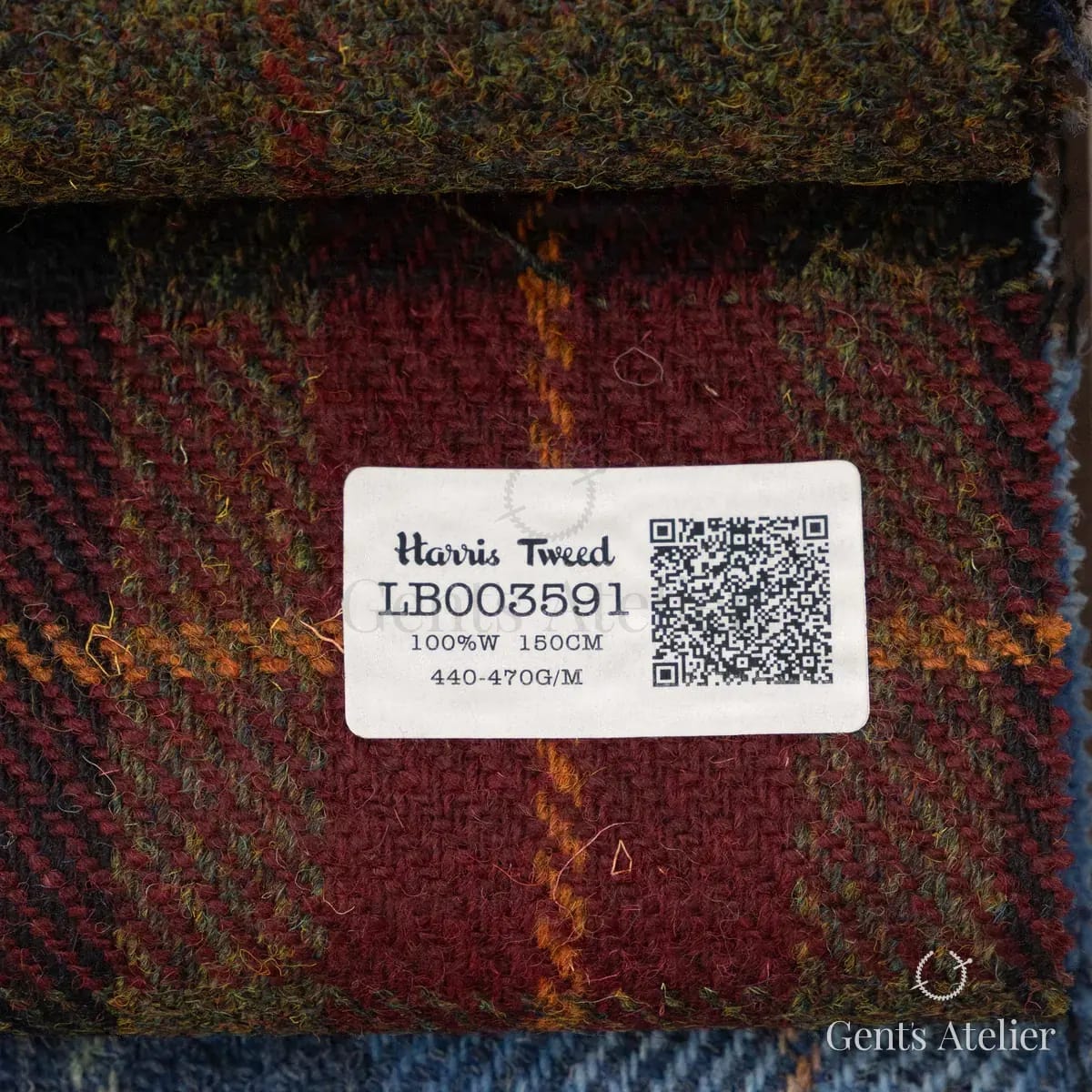Образец ткани Harris Tweed LB003591 с этикеткой, бордовый