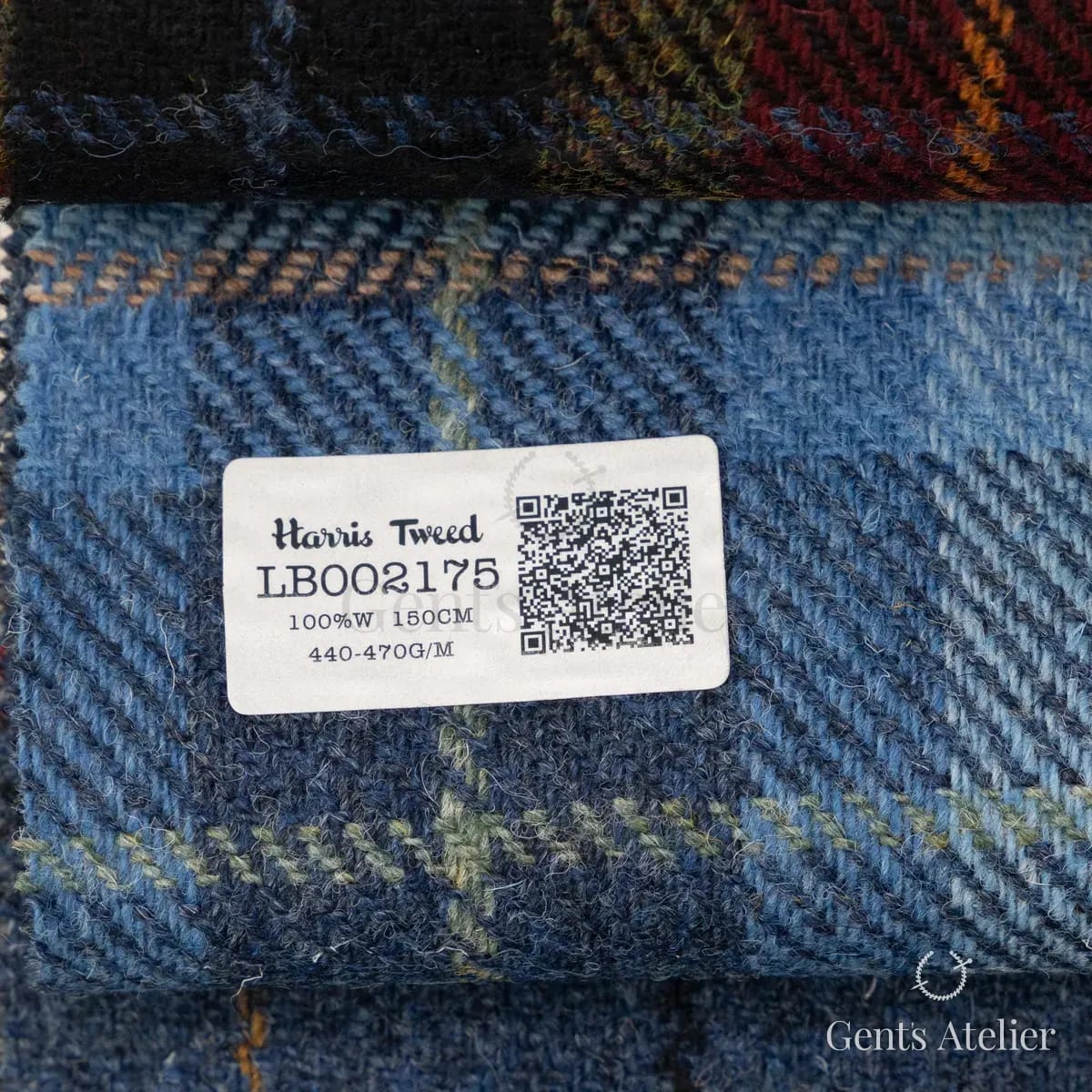 Образец ткани Harris Tweed LB002175 с этикеткой, голубой