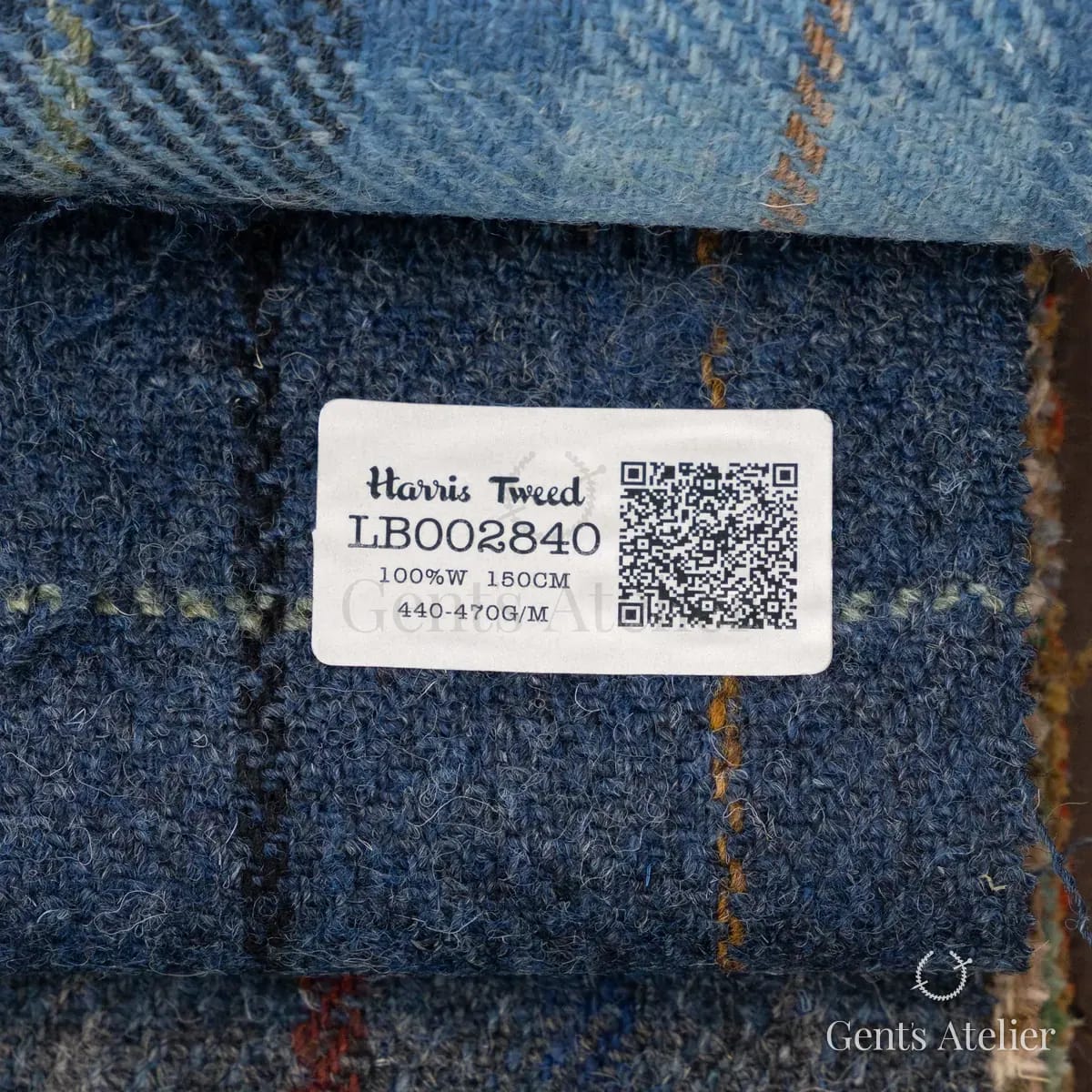Образец ткани Harris Tweed LB002840 с этикеткой, синий