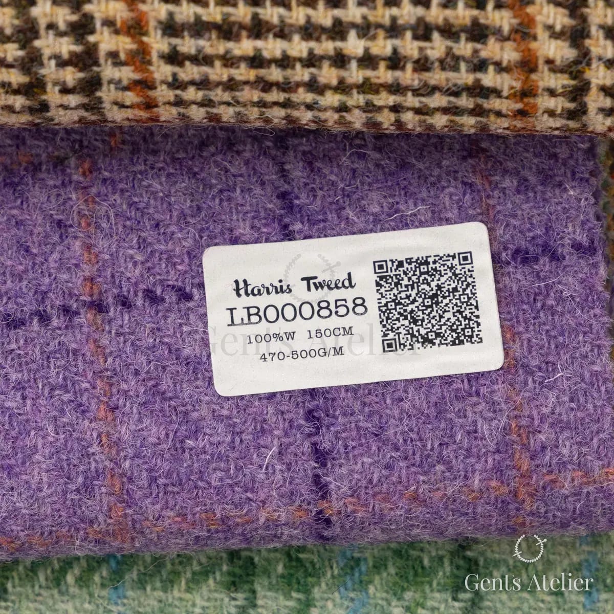 Образец ткани Harris Tweed LB000858 с этикеткой, фиолетовый
