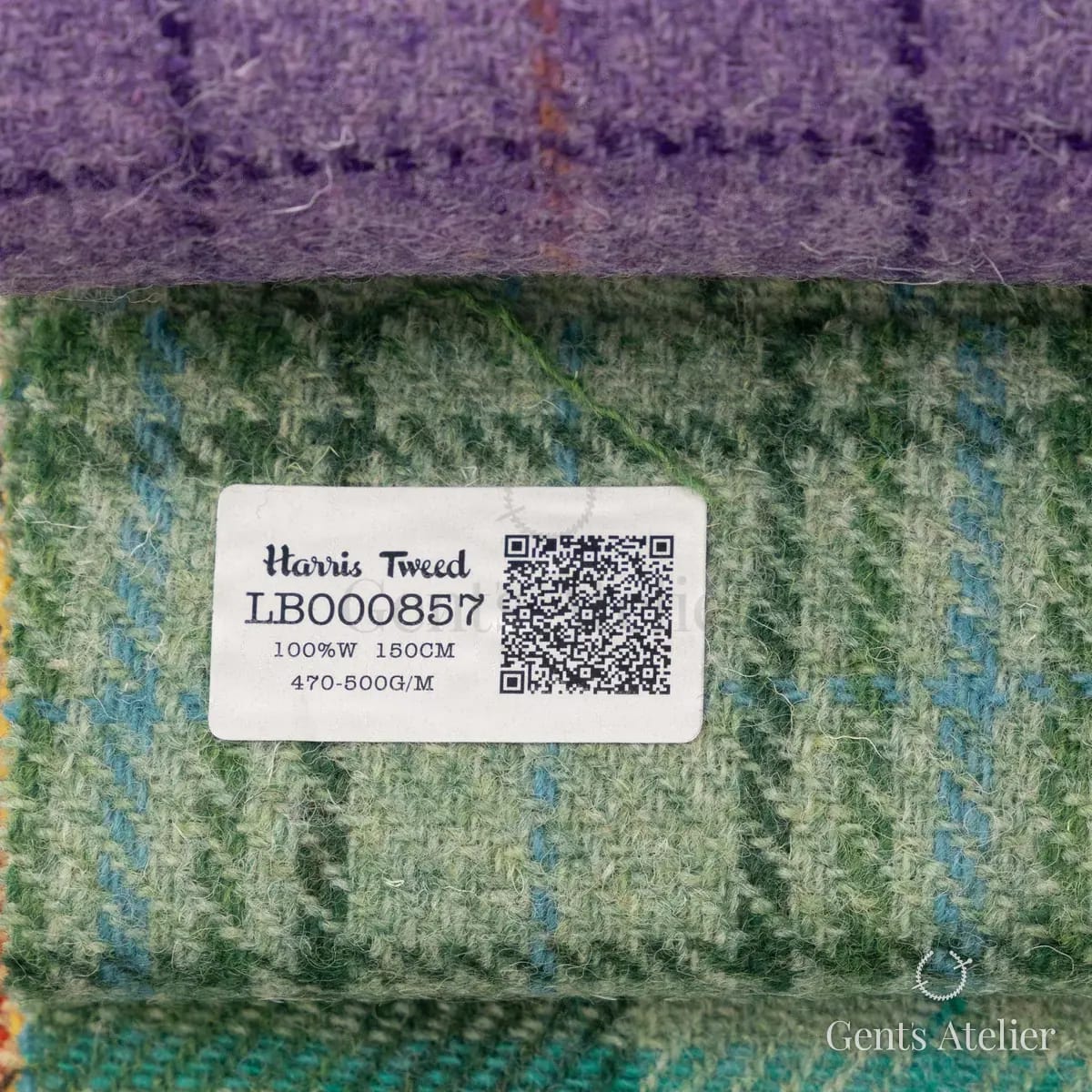 Образец ткани Harris Tweed LB000857 с этикеткой, зелёный