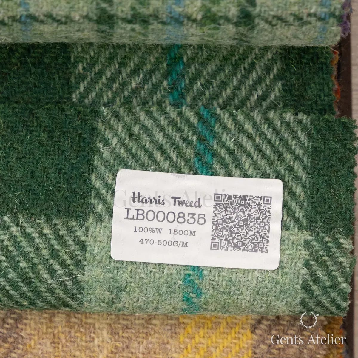 Образец ткани Harris Tweed LB000835 с этикеткой, зелёный