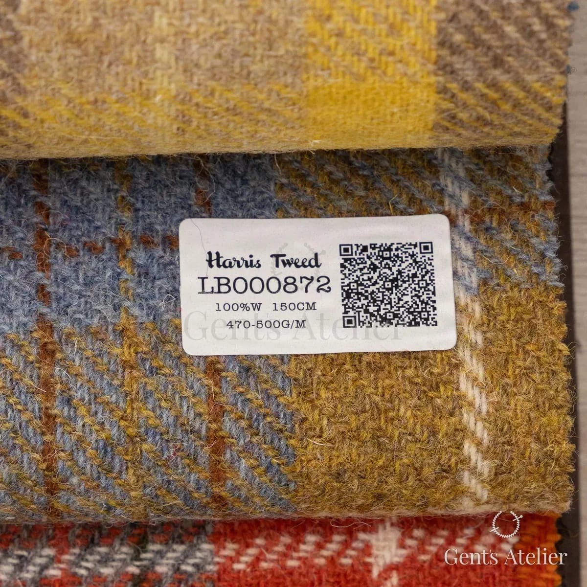Образец ткани Harris Tweed LB000872 с этикеткой, горчичный