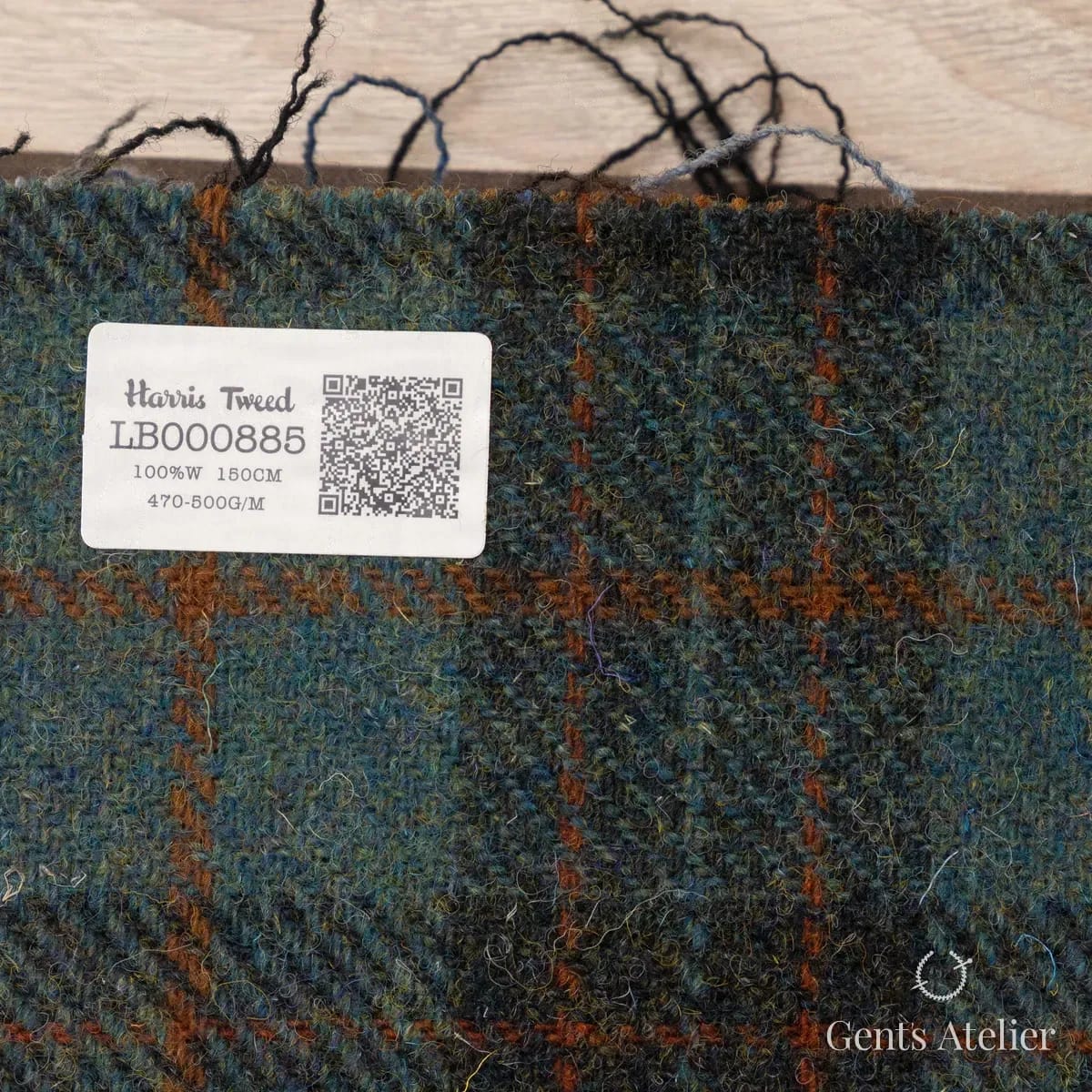 Образец ткани Harris Tweed LB000885 с этикеткой, тёмно-бирюзовый