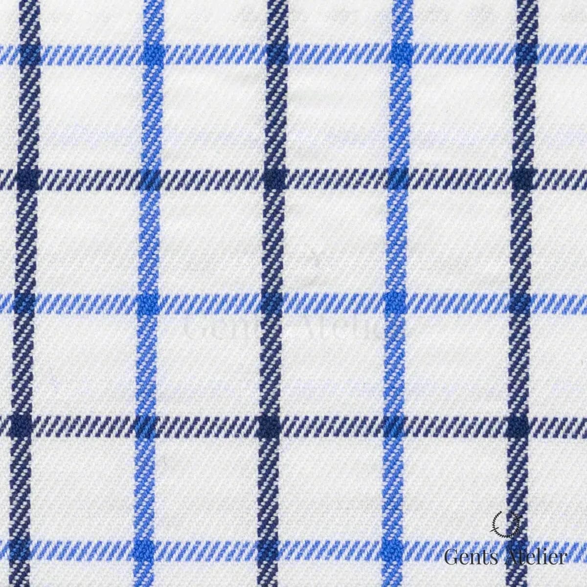 Сорочка из James Fabric 56222 006 — белый в синюю клетку (виндоупейн) на диагональной фактуре саржи, 100% Хлопок