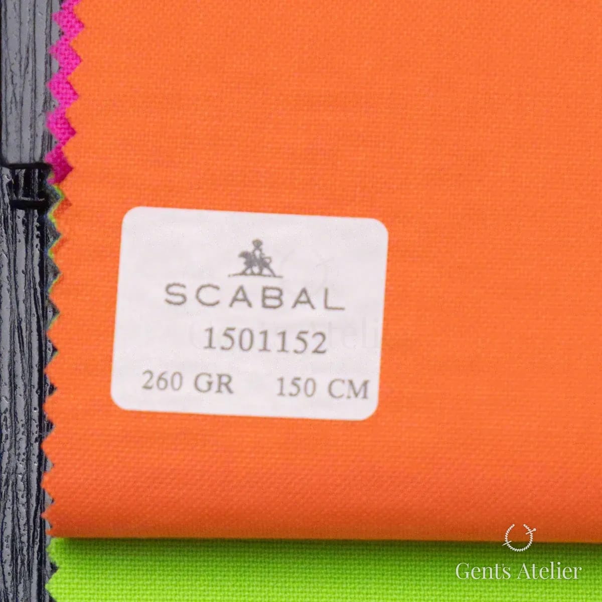 Образец ткани Scabal 1501152 с этикеткой, насыщенный неоновый оранжевый