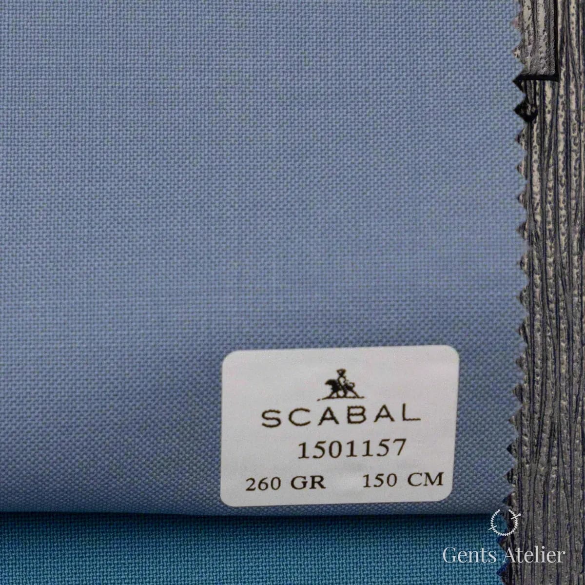 Образец ткани Scabal 1501157 с этикеткой, серо-синий (сланцевый, приглушённый)