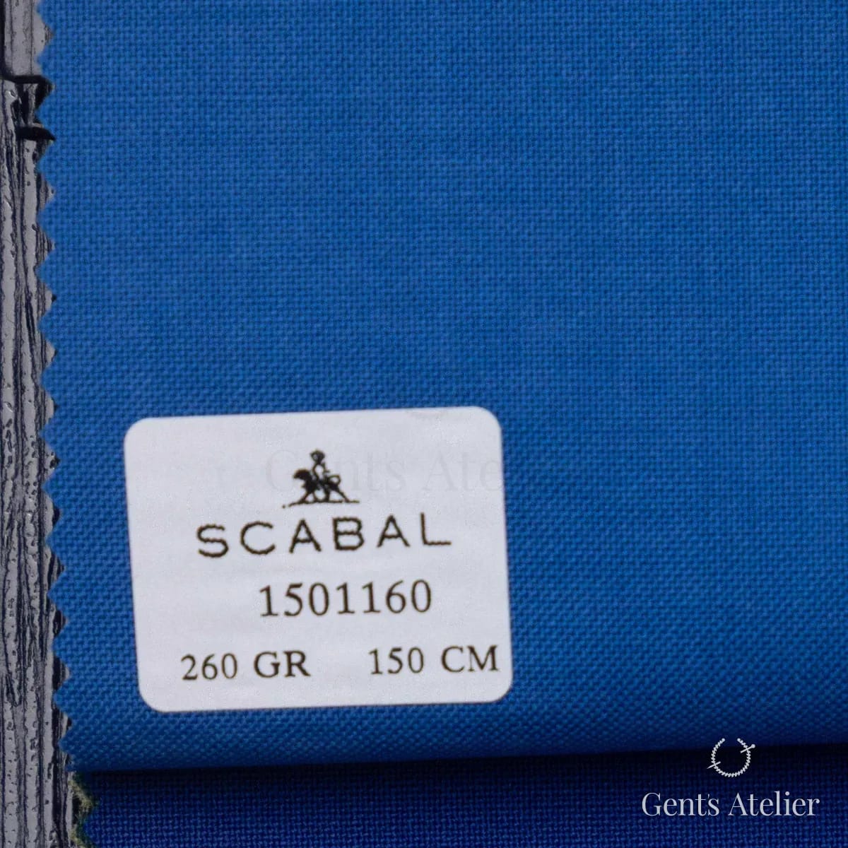 Образец ткани Scabal 1501160 с этикеткой, кобальтовый синий (васильковый)