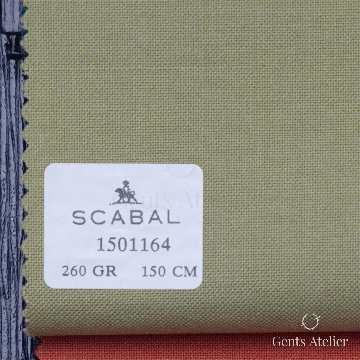 Образец ткани Scabal 1501164 с этикеткой, оливково-хаки