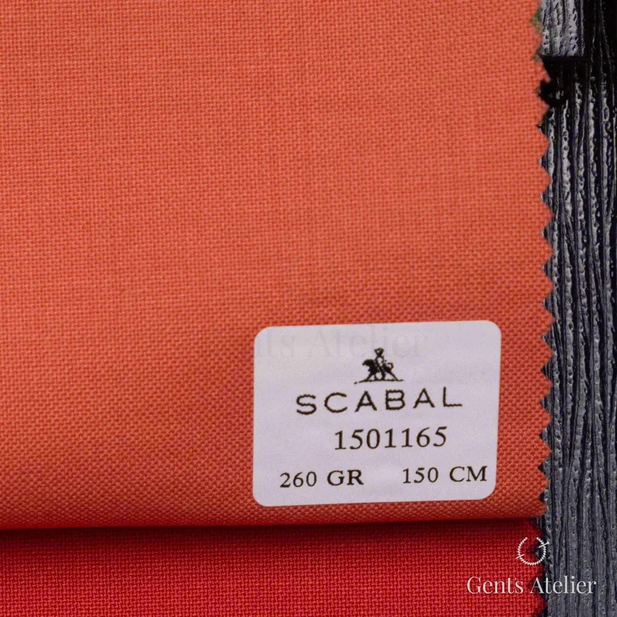 Образец ткани Scabal 1501165 с этикеткой, коралловый (лососево-оранжевый)