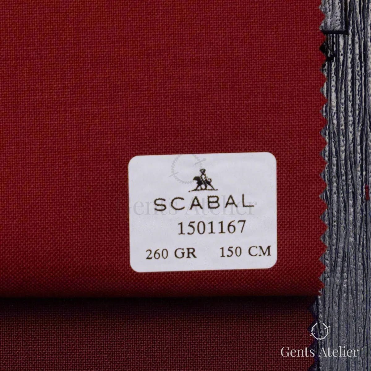 Образец ткани Scabal 1501167 с этикеткой, тёмно-бордовый