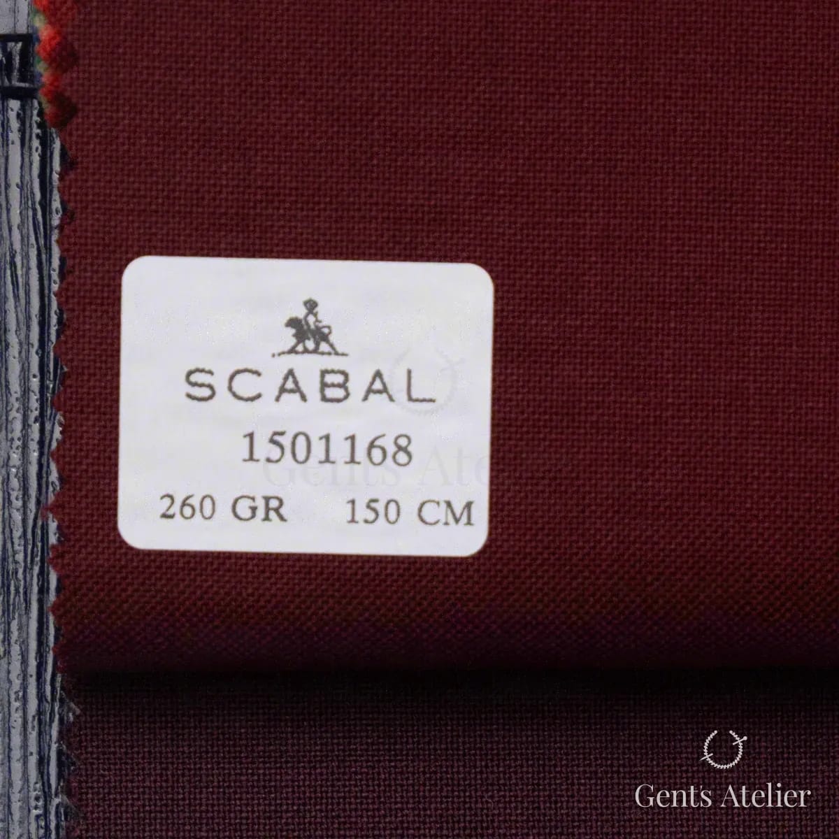 Образец ткани Scabal 1501168 с этикеткой, тёмный гранатово-бордовый (почти чёрный)